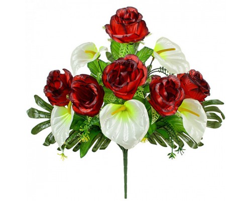 Искусственные цветы букет розы и калы на папоротнике, 56см