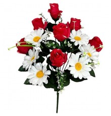Искусственные цветы букет розы с ромашками, 55см