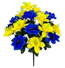 Искусственные цветы букет васильки и нарцыссы серия Украина, 55см