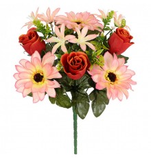 Искусственные цветы букет композиция розы, герберы, лилии, 32см