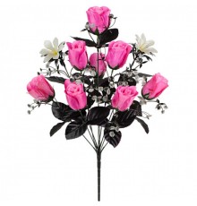 Искусственные цветы букет  розы атласные с темными листьями, 55см