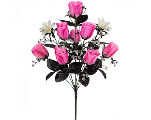 Искусственные цветы букет  розы атласные с темными листьями, 55см
