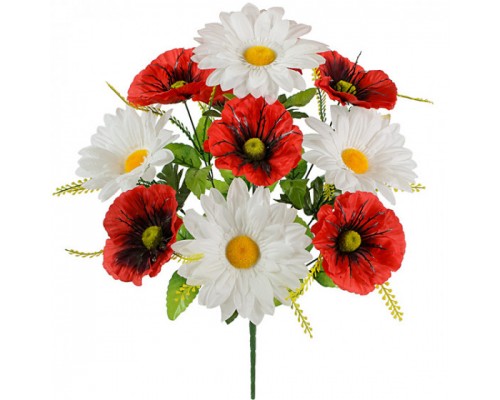 Искусственные цветы букет мак с ромашками, 50см