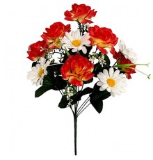 Искусственные цветы букет розы атласные с ромашками, 53см