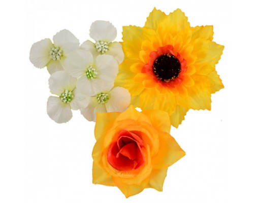Искусственные цветы букет комбинированный роз, герани и гербер, 54см