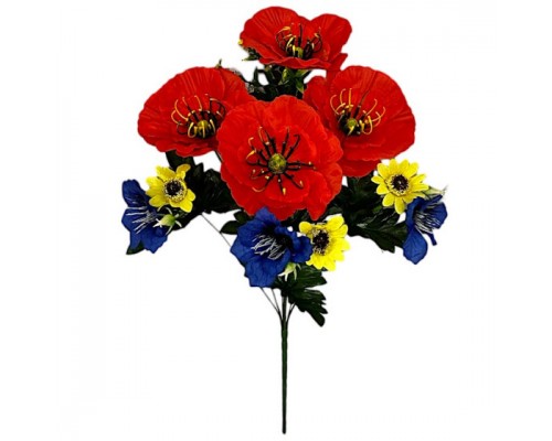 Искусственные цветы букет маки, васильки, подсолнухи серия Украина, 51см