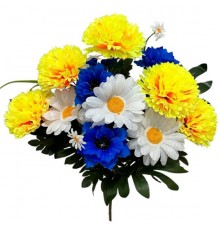 Искусственные цветы букет микс василек, гвоздика, ромашка серия Украина, 57см