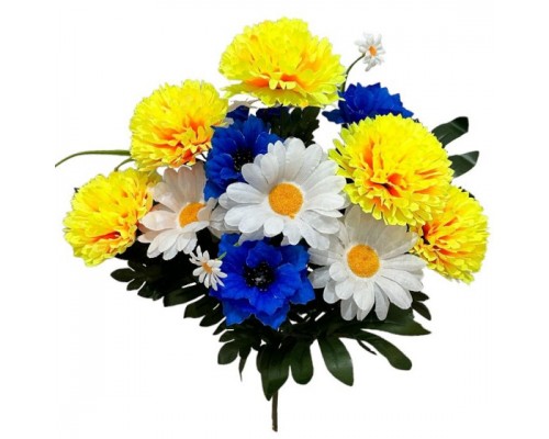 Искусственные цветы букет микс василек, гвоздика, ромашка серия Украина, 57см