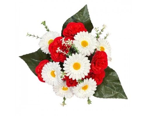 Искусственные цветы букет бархатные гвоздики с ромашками, 36см